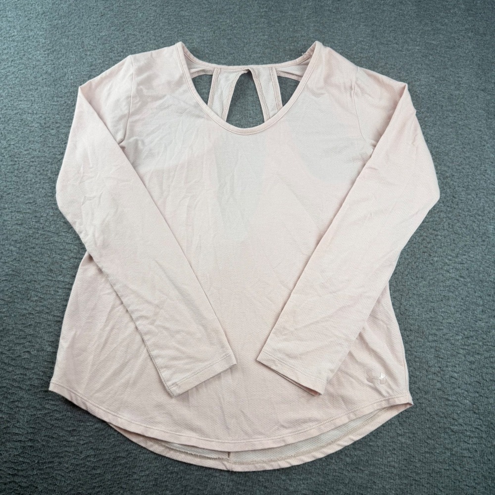 Under Armour Active Top Women's XS Pink Long Sleeve Open Strappy Back Loose Fit